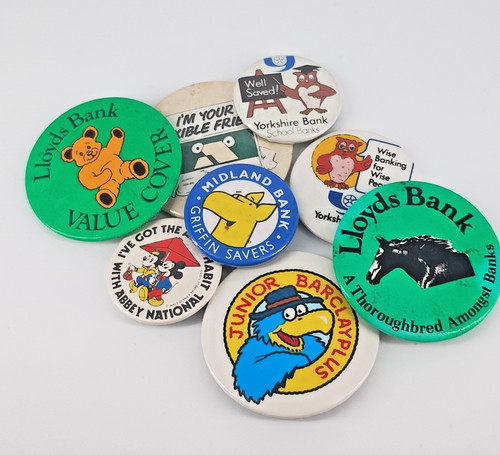 Bank advertising pin badges - bank,