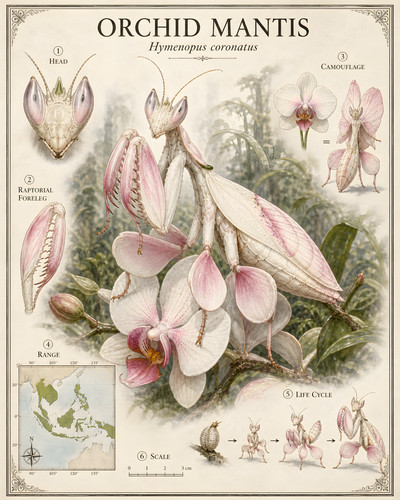 Orchid mantis displaying - mantis, white
