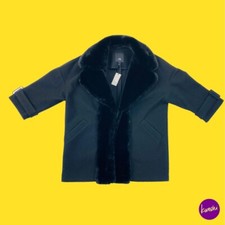 RIVER ISLAND Super Plush Swing Coat, Cozy Warm Faux Fur Detailing, Black, UK XS