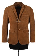 Men's Leather Blazer Tan Suede Classic Italian Tailored Soft Real Leather Coat