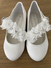 Girls Flower diamante party wedding bridesmaid White 7/28 shoes NEW RRP £24