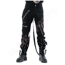 Men's Black Gothic Cyber Trouser Thread Punk Bondage Pants Zipper Strap Trousers