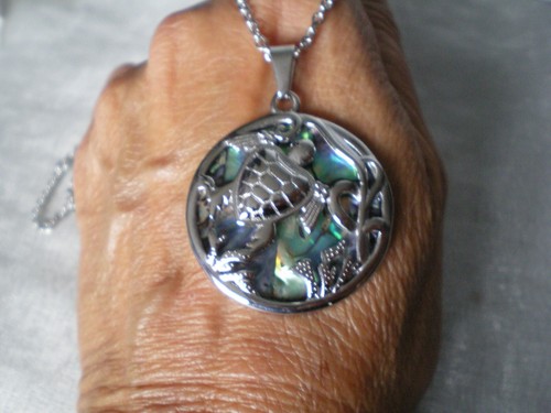 Abalone shell turtle necklace