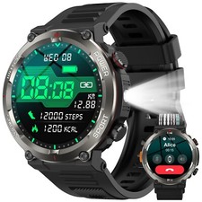 Military Smart Watch for Men Answer/Make Calls Rugged Heart Rate Fitness Tracker