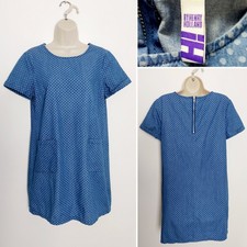 H By Henry Holland Blue Polka Dot Spotty Denim Tunic Shift Dress Size UK 10