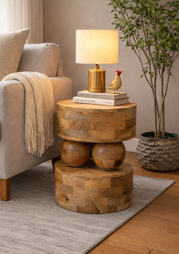 Solid mango wood sculptural - solid,