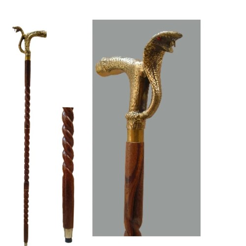 Walking stick with brass snake - stick,