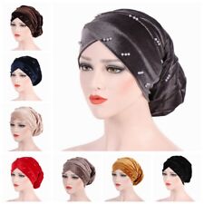 Women's Velvet Hat Cap Muslim Hair Loss Head Turban Head Wrap Cover Hijab Beads