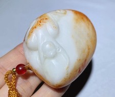 Nice Chinese Hetian Jade Monkey Carving with Red Skin Pendant