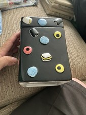 Liquorice Allsorts Ceramic 3D Lidded Storage Sweet Barrell Cookie Jar Black