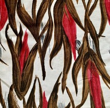 Midcentury Retro  Leaves Red  Brown 50s 60s  Vintage Fabric Maximalist Style