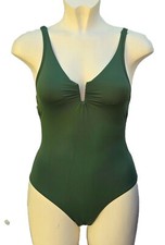 M&S Green Swimsuit Plunge Swimming Costume Non Wired Size 8 12 16 18 Reg Long