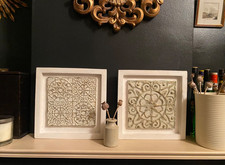 Pair Baroque Wall Plaques Art White Gold Panel Neptune Oka India Jane Kelim