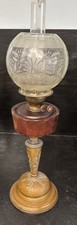 Stunning Antique Large 27” Dual Wick Oil Lamp With Coloured Font Working Order