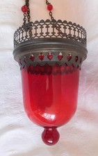 Vintage Ruby Glass & Brass