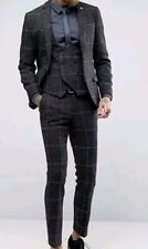 Noose & Monkey Skinny Harris Tweed 3 Piece Suit Black Perth Check Jt28R Trs34WR