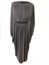 Ladies Grey Mink Abaya Pleated Butterfly Abaya Jilbab Maxi Dress Size 56