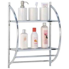 Modern Chrome 2 Tier Wall Mounted Bathroom Shelf Unit Rack With Towel Rails