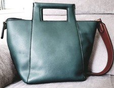 Deep Jade Green Leather 2 Handled Bag with Long Strap "Designer Bag LOUENHIDE"