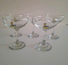 Set of 5 Babycham Coupe Glasses Vintage 1970's Fawn Logo Babycham On Base 11cm