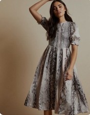 Ted Baker Halomah Natural Ivory Abstract Print Smock Midi Dress Size 1 UK8