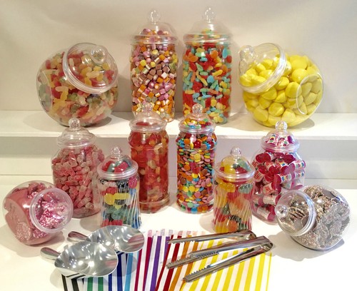 Various plastic sweet jars - sweet,