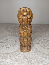 Hand Carved Wooden Three Wise Monkey's Totem Statue