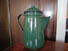 Vintage Green Enamel Jug with Lid, French Farmhouse Cream Jug Retro Enamelware