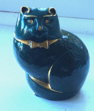 Rare Minton (Royal Doulton) Seated Fat Green and Gold  Cat Figure c1987
