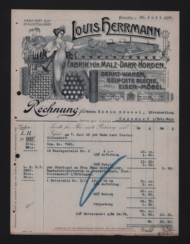 Dresden invoice 1908 louis - dresden,,