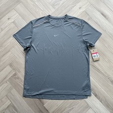 Nike Miler Centre Logo Dri-Fit Running Top Grey Large NEW