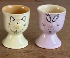 Set of 2 Animal Funny Faces Egg Cups Trade Winds Style cat rabbit Pastel set 2