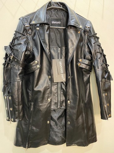 Men genuine leather duster - leather,