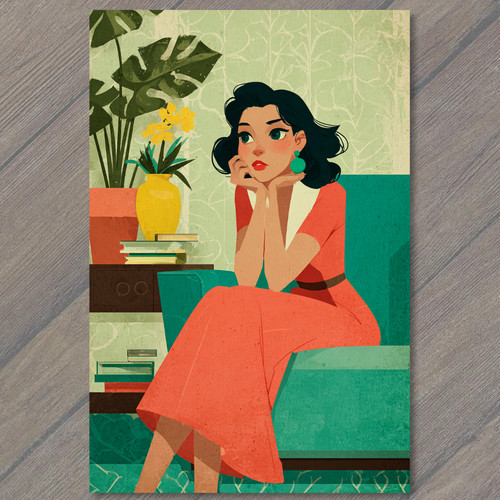 Sticker mid century woman - sticker,
