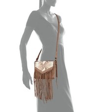 Kooba Leather Handbag Bag Brown Python Fringe Logo New Womens Cross body Snake