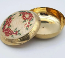 SALE Vintage Brass Enamel Pot Trinket Dish Floral Lid Ornament Storage Christmas