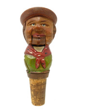 VINTAGE ANRI CARVED WOODEN BOTTLE STOPPER MECHANICAL YAKKER STICKS OUT TONGUE