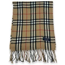 Vintage Burberry 100% Wool Lambswool Checked Scarf, Tan / Beige Black Red (A91)