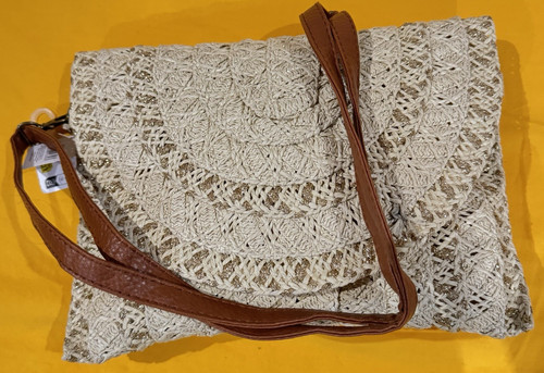Beige crochet straw - straw, crossbody