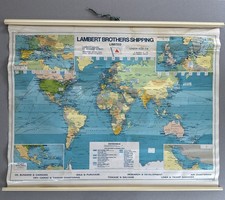 World Map Vtg 1980 Lambert