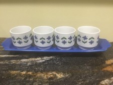 MIDWINTER 'ROSELLE' DESIGN. FOUR PORCELAIN EGG CUPS ON A PORCELAIN TRAY.