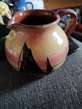 Vintage Ceramic Hand painted Pitcher Featuring Boats By Devon/Torquay Pottery
