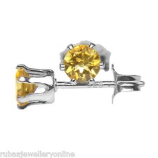 4mm ROUND GENUINE GOLDEN YELLOW CITRINE 925 STERLING SILVER STUD EARRINGS