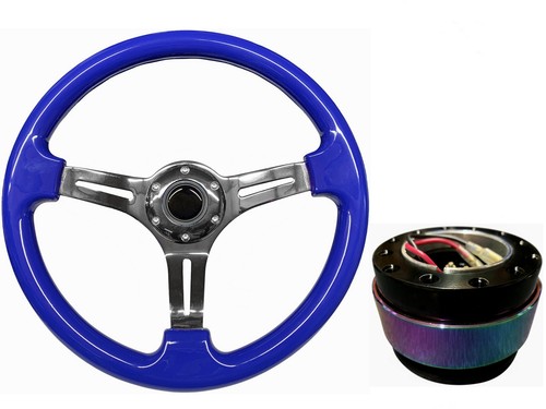 Blue chrome steering wheel - blue,
