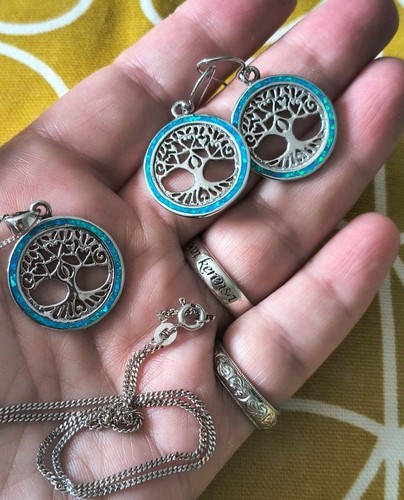 Sterling silver blue opal - blue, tree