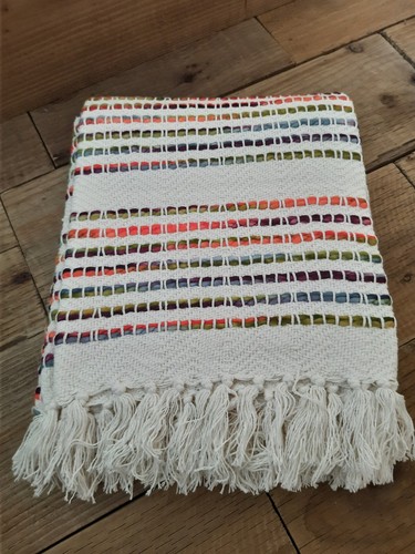 Handwoven rainbow cotton throw - handwoven,