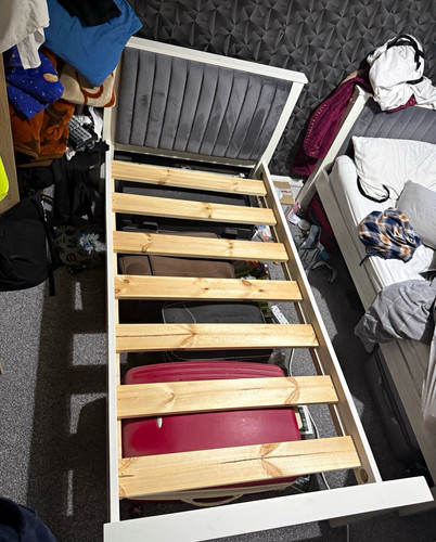 White wooden single bed frame - single,