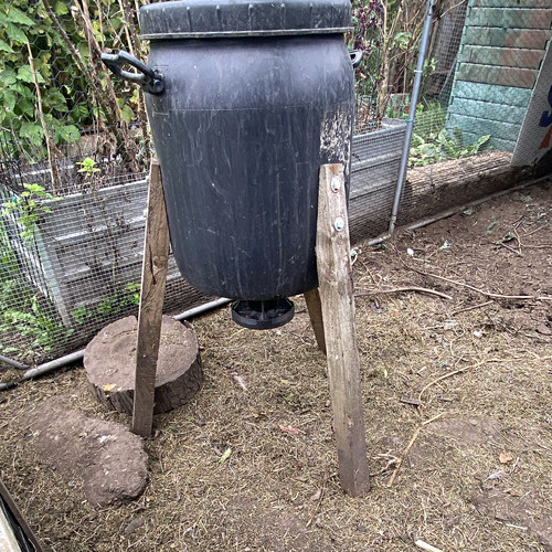 Plastic barrel chicken feeder - plastic,