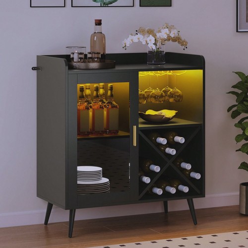 Small led bar cabinet - cabinet, black