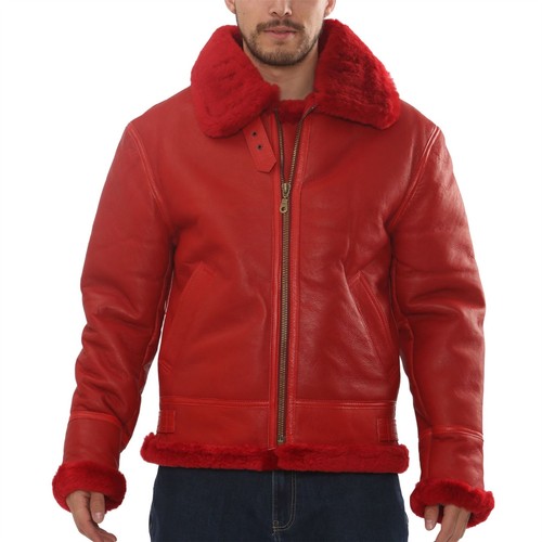 Men red shearling bomber - b3,